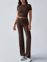Load image into Gallery viewer, Crew Neck Short Sleeve Top &amp; Full-Length Pants Set – Solid Color, 10 Colors
