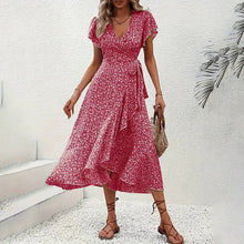 Load image into Gallery viewer, Summer Floral Boho Dress - Short Sleeve Ruffle Flowy Maxi Dresses
