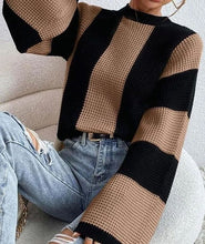 Load image into Gallery viewer, Color block striped bell sleeve sweater
