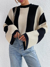 Load image into Gallery viewer, Color block striped bell sleeve sweater
