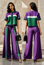 Load image into Gallery viewer, Women's Color-Block Short-Sleeve Top &amp; Wide-Leg Pants Set
