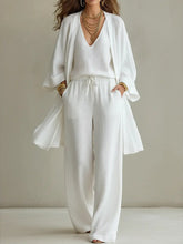 Load image into Gallery viewer, Women's V-Neck Cardigan Coat, Pocket Vest &amp; Long Pants Three-Piece Set
