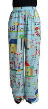 Load image into Gallery viewer, Dolce &amp; Gabbana Light Blue Drawing Mid Waist Wide Leg Pants
