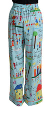 Load image into Gallery viewer, Dolce &amp; Gabbana Light Blue Drawing Mid Waist Wide Leg Pants
