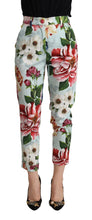 Load image into Gallery viewer, Dolce &amp; Gabbana Light Blue Fiori Print Cotton Trouser Tapered Pants
