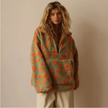 Load image into Gallery viewer, Winter Flowers Lambskin Sweatshirt Women | Cozy Zip-Up Pocket Pullover

