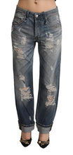 Load image into Gallery viewer, Acht Blue Tattered Mid Waist Straight Denim Cotton Jeans
