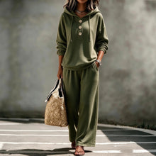 Load image into Gallery viewer, Women's Button-Neck Hoodie &amp; Wide-Leg Pants Set

