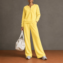 Load image into Gallery viewer, Women's Single-Button Split-Neck Sweatshirt &amp; Wide-Leg Pants Set
