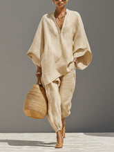 Load image into Gallery viewer, Women's Oversized Cape-Sleeve V-Neck Top &amp; Tapered Jogger Pants Two-Piece Set
