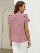 Load image into Gallery viewer, Women's V-Neck Heart Print Blouse – Petal Sleeve Pleated Front Elegant Top
