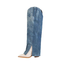 Load image into Gallery viewer, Denim Knee-Length Boots: Super High Wood Heel
