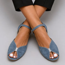 Load image into Gallery viewer, Women's Flat Open-Toe Buckle Sandals | Casual Peep-Toe PU Suede Sandals in Solid Colors &amp; Leopard Print

