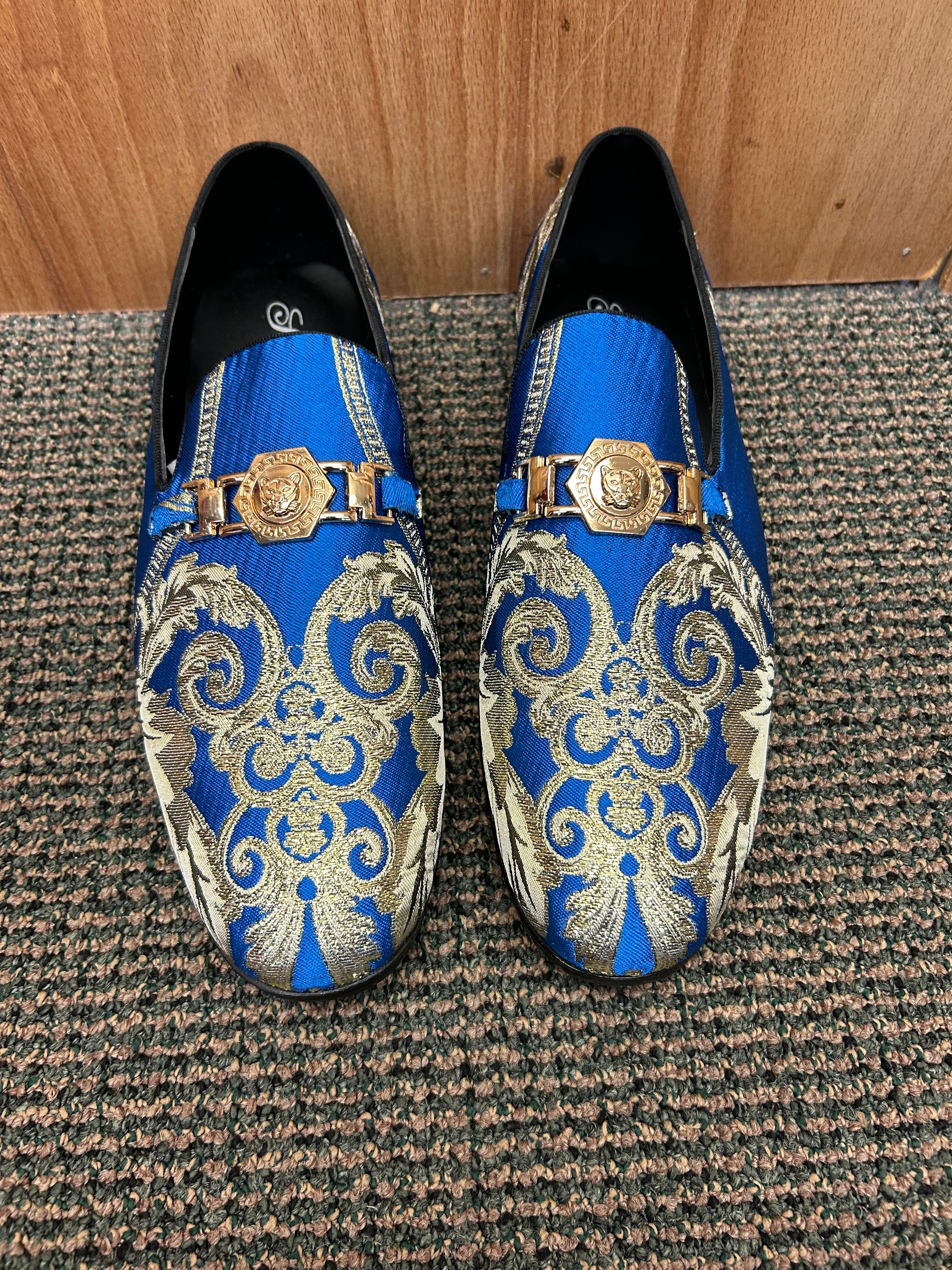 Successos Royal Blue/Gold Men’s Red Bottom Dress Shoes Sizes 7-15 8