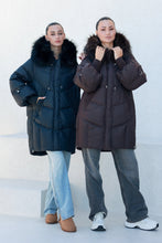 Load image into Gallery viewer, Celeste Genuine Fur Trim Down Fill Coat in Fig
