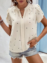 Load image into Gallery viewer, Women's V-Neck Heart Print Blouse – Petal Sleeve Pleated Front Elegant Top
