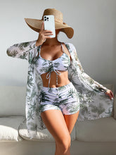 Load image into Gallery viewer, Mesh Cover-Up Three-Piece Swimwear Set – Bikini with Leg-Length Briefs
