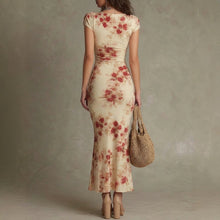 Load image into Gallery viewer, Women's Vintage Printed Sweetheart Neck Bodycon Midi Dress
