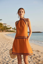 Load image into Gallery viewer, Women's Striped Trim Choker Neck Sleeveless Mini Dress
