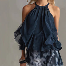 Load image into Gallery viewer, Women's Halter Neck Ruffle Chiffon Top &amp; Tie-Dye Wide Leg Pants Set
