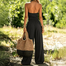 Load image into Gallery viewer, Halter Neck Sleeveless Top &amp; Loose Wide Leg Pants Two-Piece Set
