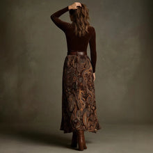 Load image into Gallery viewer, Women's Floral Print Long Sleeve Skirt Set with Belt – Caramel
