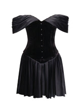 Load image into Gallery viewer, Echo Black Velvet Off-shoulder Pleated Mini Dress
