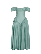 Load image into Gallery viewer, Xavy Teal Green Off Shoulder Corset Midi Dress
