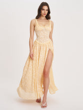 Load image into Gallery viewer, Ulissa Orange Square Neck Jacquard Textured High Slit Maxi Dress
