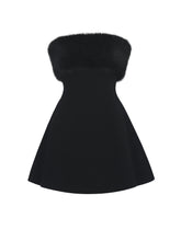 Load image into Gallery viewer, Evelyn Black Fur-Trimmed Mini A-Line Dress
