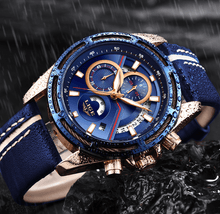 Load image into Gallery viewer, Men's Waterproof Sports  Watch With Leather Belts, Chronometers Day View Fluorescent Pointers Unique Design Perfect Gift
