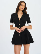 Load image into Gallery viewer, Ilitha Black Woven Crepe Pleated Mini Blazer Dress

