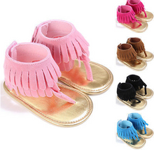 Load image into Gallery viewer, Baby Summer Newborn 0-18M Infant Baby Girls Children's Sandals Summer New Retro Tassel Flannel Baby  Shoes Solid Non-slip
