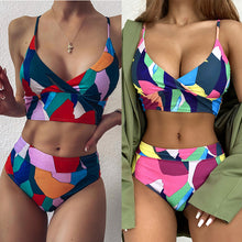 Load image into Gallery viewer, Geometric Colorful Bikini Sets Solid Color Ruffled Swimwear Bathing Suits 2 Piece Split Push Up Bandage Beachwear Women's Bikini Scoop Neck Straps Cutout Crop Top Lace Up Bottom Comfortable Beach Summer Swimsuit
