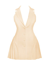 Load image into Gallery viewer, Reyna Beige Backless Pleated Mini Blazer Dress
