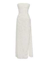Load image into Gallery viewer, Xatia Off White Jacquard Textured High Slit Maxi Dress
