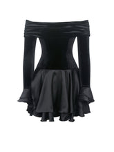 Load image into Gallery viewer, Magnolia Black Off-Shoulder Layered Satin Mini Dress
