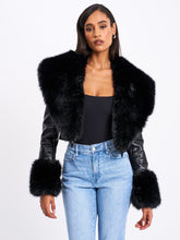 Load image into Gallery viewer, Ziah Cropped Leather Jacket with Fur Collar
