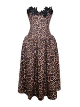 Load image into Gallery viewer, Uchenna Cheetah Print Stretchy Strapless Midi Dress with lace trim
