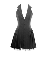 Load image into Gallery viewer, Hazel Grey Preppy Halter Neck Pleated Mini Dress
