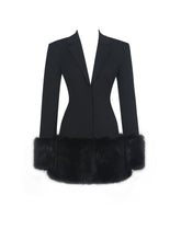 Load image into Gallery viewer, Wenona Black Fur Trimmed V-Neck Mini Blazer Dress
