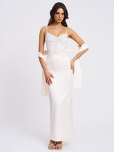 Load image into Gallery viewer, Karmen Pearl Top Pencil Slip Gown with Scarf
