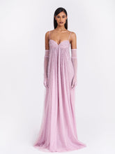 Load image into Gallery viewer, Wallie Pink Rhinestone Embellished Mesh Backless Gown
