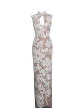 Load image into Gallery viewer, Tavia White Beaded Teardrop Neckline Maxi Dress
