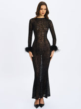 Load image into Gallery viewer, Patricia Black Leopard Burnout Velvet Mesh Backless Maxi Dress
