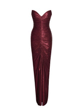 Load image into Gallery viewer, Sable Ruched Burgundy Glitter Mermaid Gown

