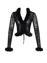 Load image into Gallery viewer, Hali Black Animal Print Burnout Velvet Fur Trim Top
