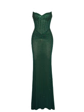 Load image into Gallery viewer, Fatima Green Crystal Sleeveless Corset Mermaid Maxi Dress
