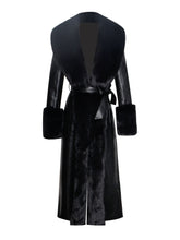 Load image into Gallery viewer, Zaida Black Vegan Fur Trim Black Vegan Leather Coat
