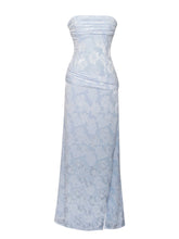 Load image into Gallery viewer, Xatia Baby Blue Jacquard Textured High Slit Maxi Dress
